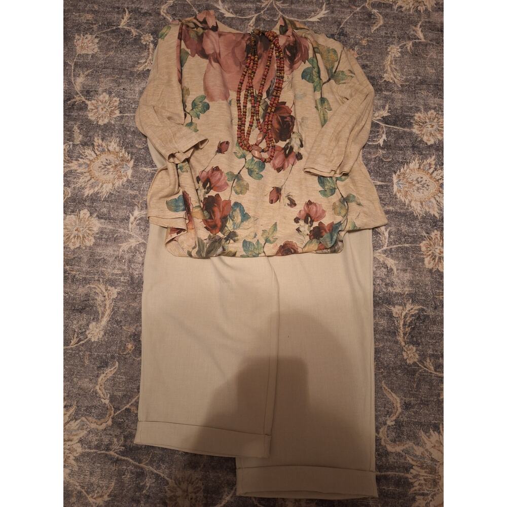Boho Chic Outfit Origami Floral Top Halara Linen Dress Pants Beaded Necklace